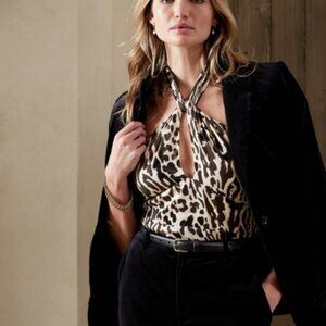 NWT Banana Republic Animal Print Keyhole Twisted Halter Top 4